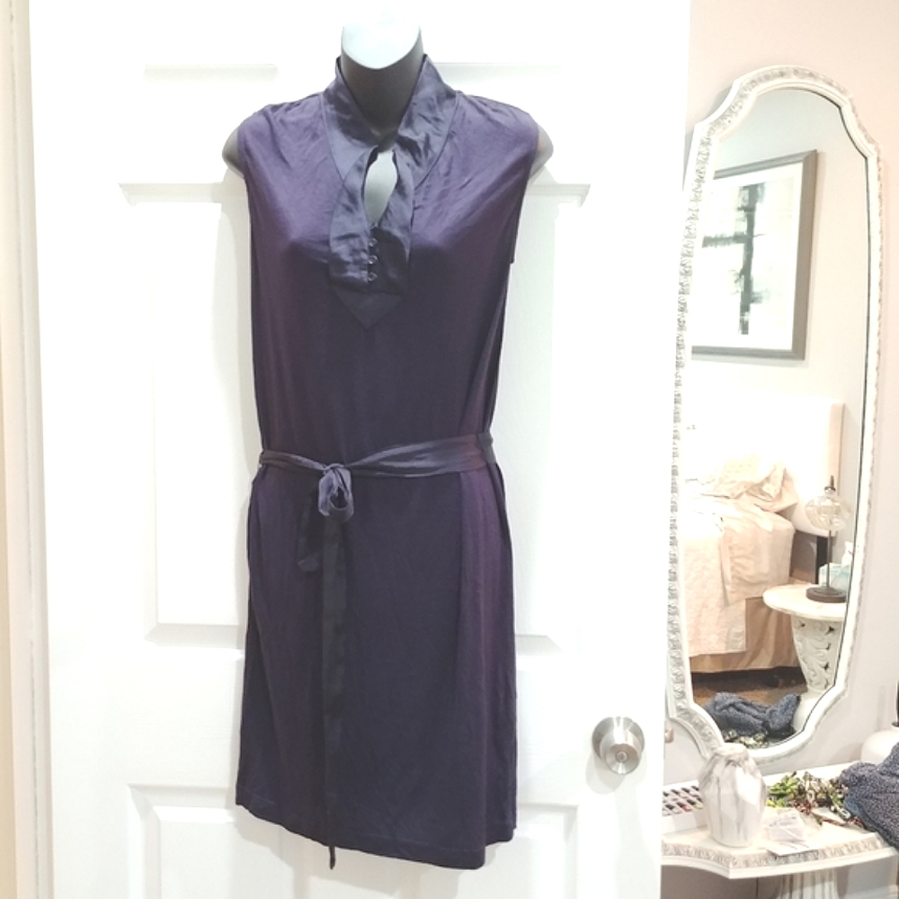 Gap silky stretchy plum tie waist keyhole sleeveless office dress size XS